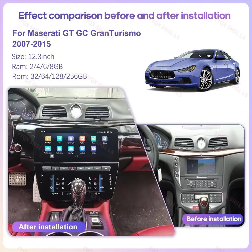 Dual Screen Carplay Android 13 Auto Stereo For Maserati GT/GC Gran Turismo 2007-2017 Multimedia Player Car GPS Navigation Media