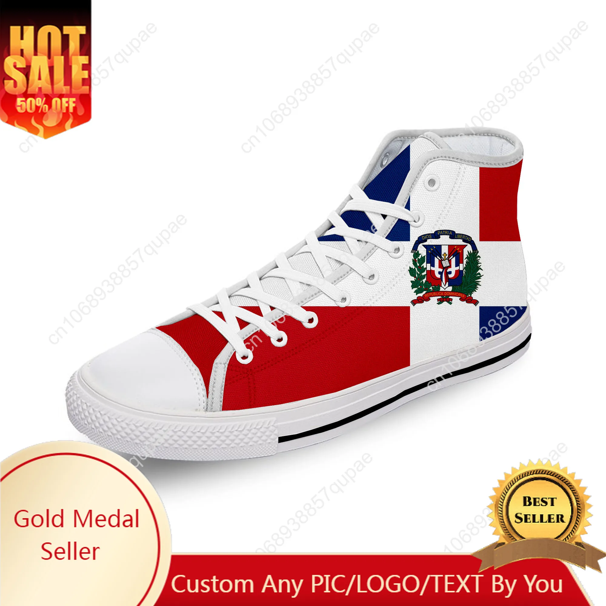 

Dominican Republic Pride Flag Patriotic White Cloth 3D Print High Top Canvas Shoes Men Women Lightweight Breathable Sneakers