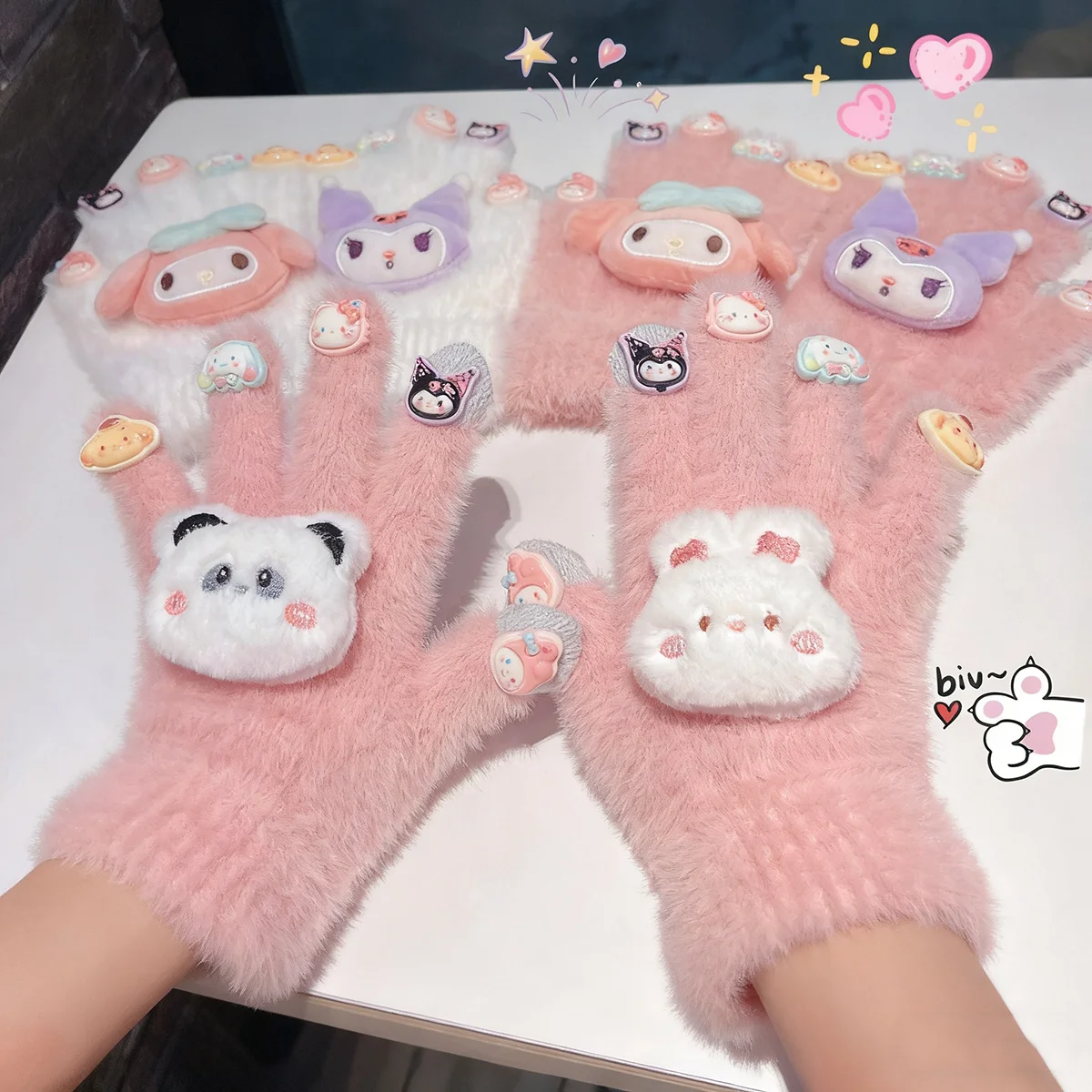 

Новые перчатки Sanrio My Melody Kuromi, морозостойкие зимние перчатки на пальцы, теплые противохолодные вязаные перчатки, рождественские подарки