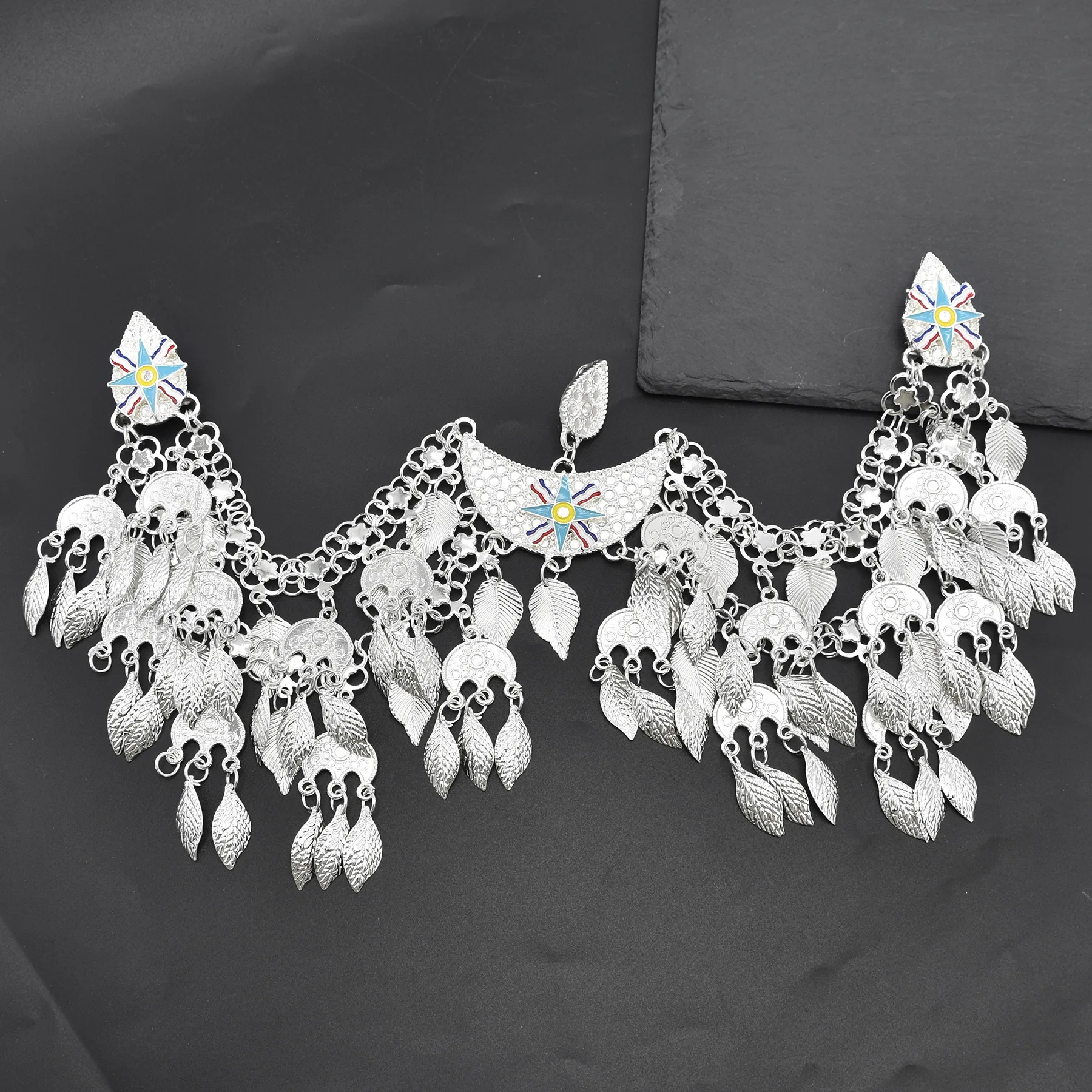 Fashion Silver Plated Leaf Tassel Hair Accessories for Women Star Flag Flower Moon Shape Ethnic Headdress Headpiece Hair Jewelry