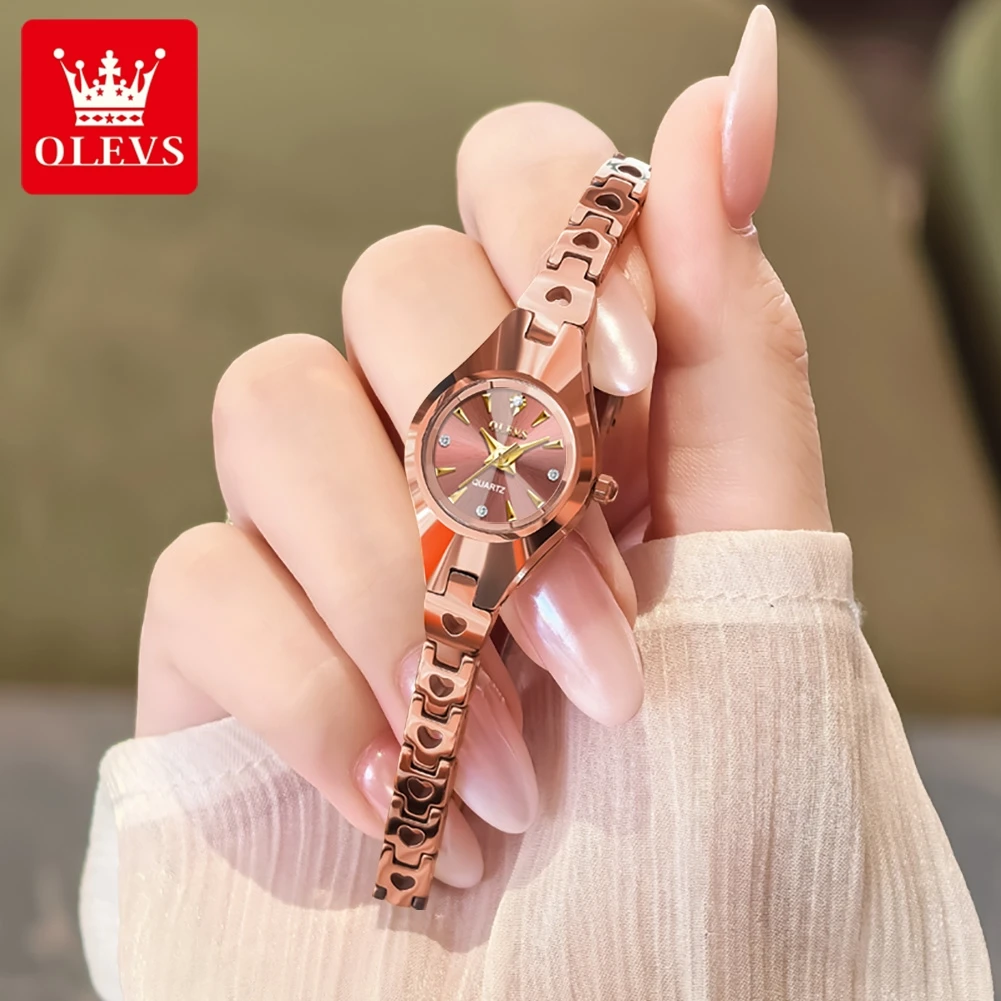 

OLEVS Elegant Small Women Quartz Watch Heart Hollow Tungsten Steel Bracelet Diamond Sun Dial Luxury Ladies Dress Wrist Watch