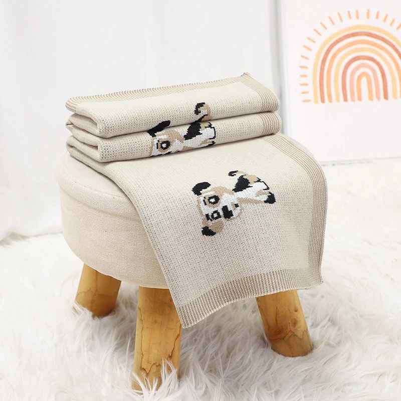 Selimut Bayi Rajutan Katun 90*70CM Bungkus Lampin Kereta Dorong Bayi Baru Lahir Kotak-kotak Super Lembut Selimut Tempat Tidur Anak Perempuan Laki-laki Kartun Lucu Anjing