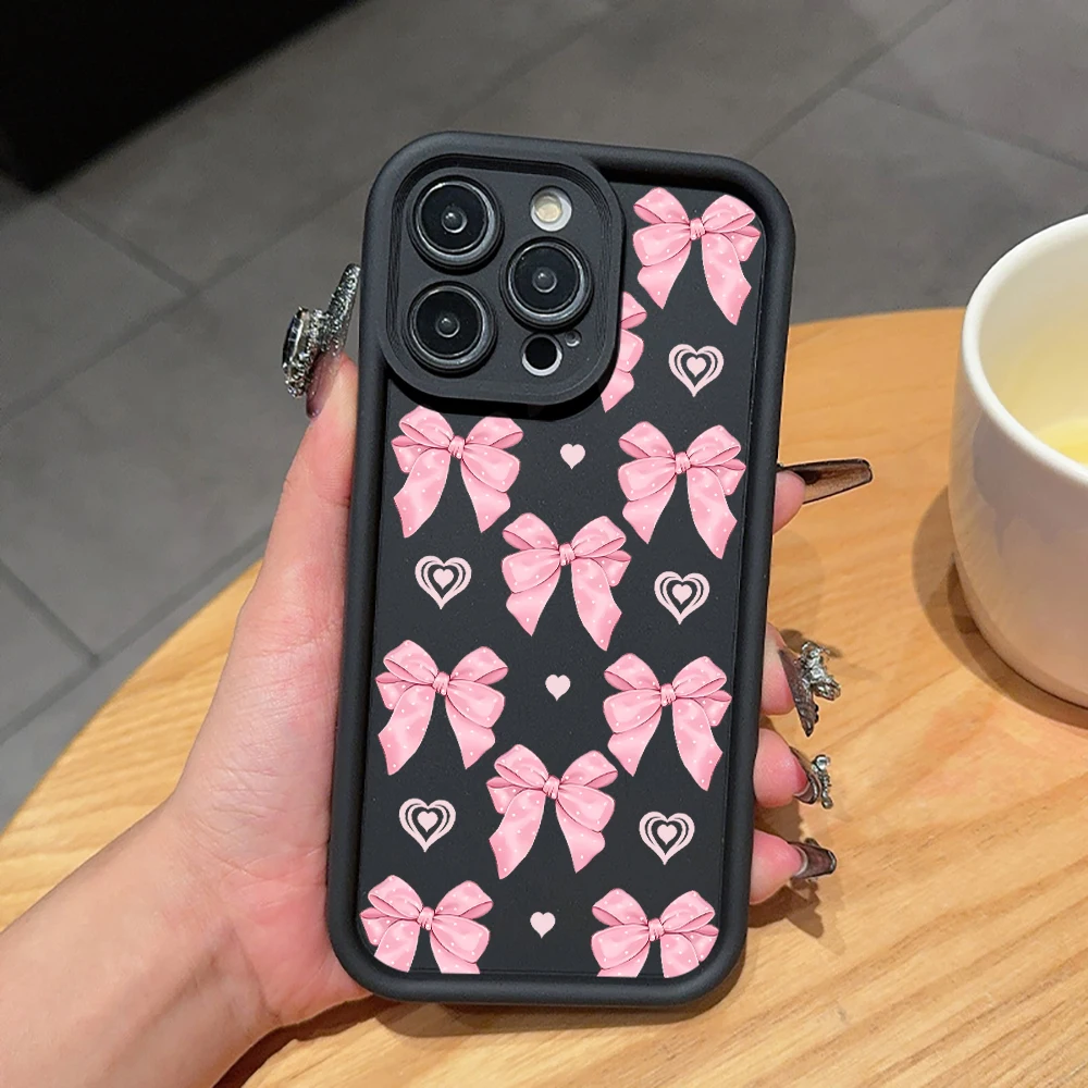 Satin Finish Pink bow Phone Case For Samsung Galaxy Note 20 S21 S22 S23 S25 Plus S24 FE S23 S24 S25 Ultra S22 A57 Soft Cover