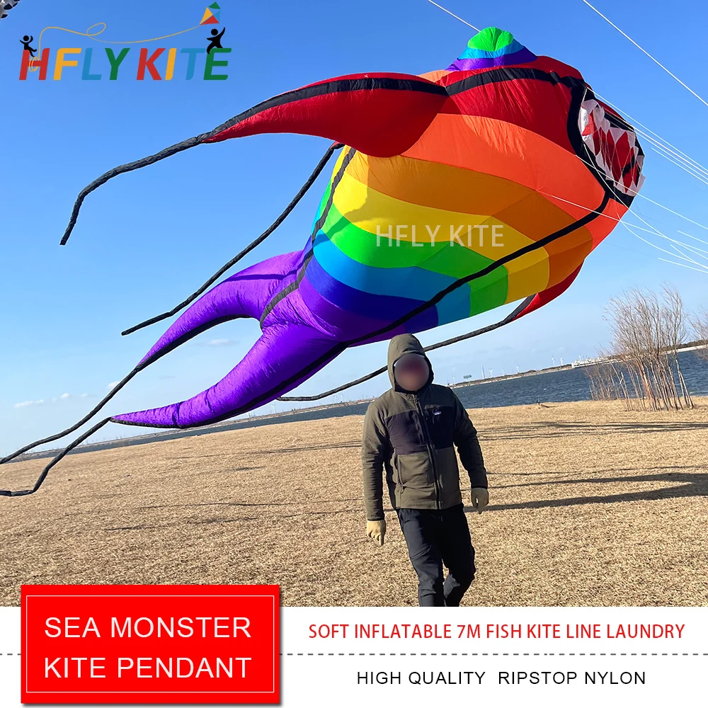 

HFLY 7m Sea monster Fish kite Line Laundry large huge soft Inflatable nylon Colorful kite pendant for Adults