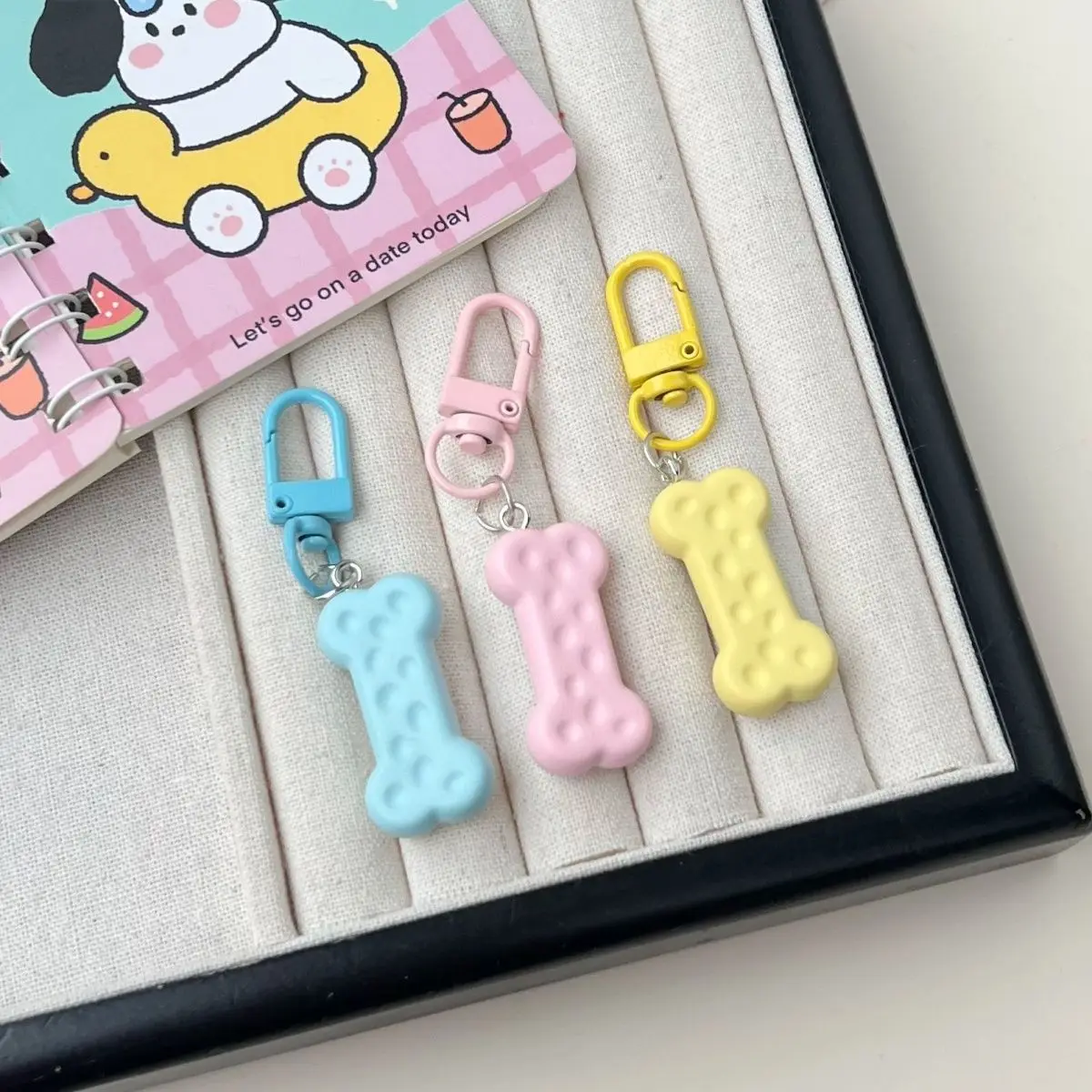 Cute Frosted Colored Dog Cheese Bone Keychain Versatile Backpack Pendant Best Friend Gift Bag Accessory Cute Desk Accessories