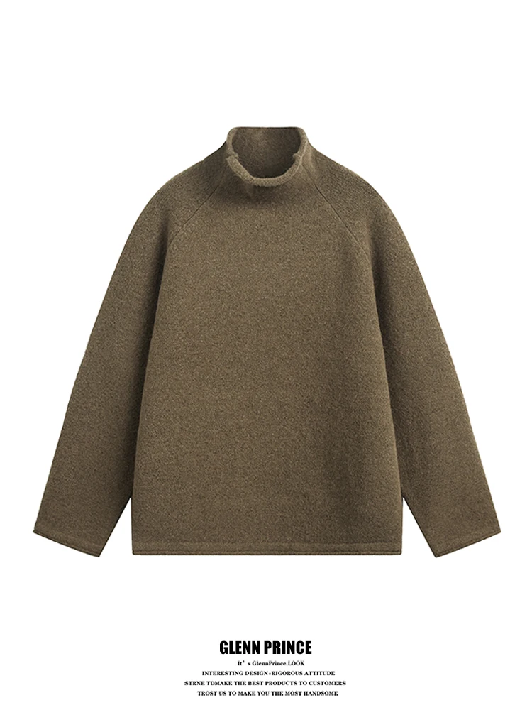 

Мужской трикотажный свитер с высоким воротом, базовый стиль, осень-зима, новинка, удобный, из полиэфирного волокна, с длинным рукавом, повседневный, модный, однотонный