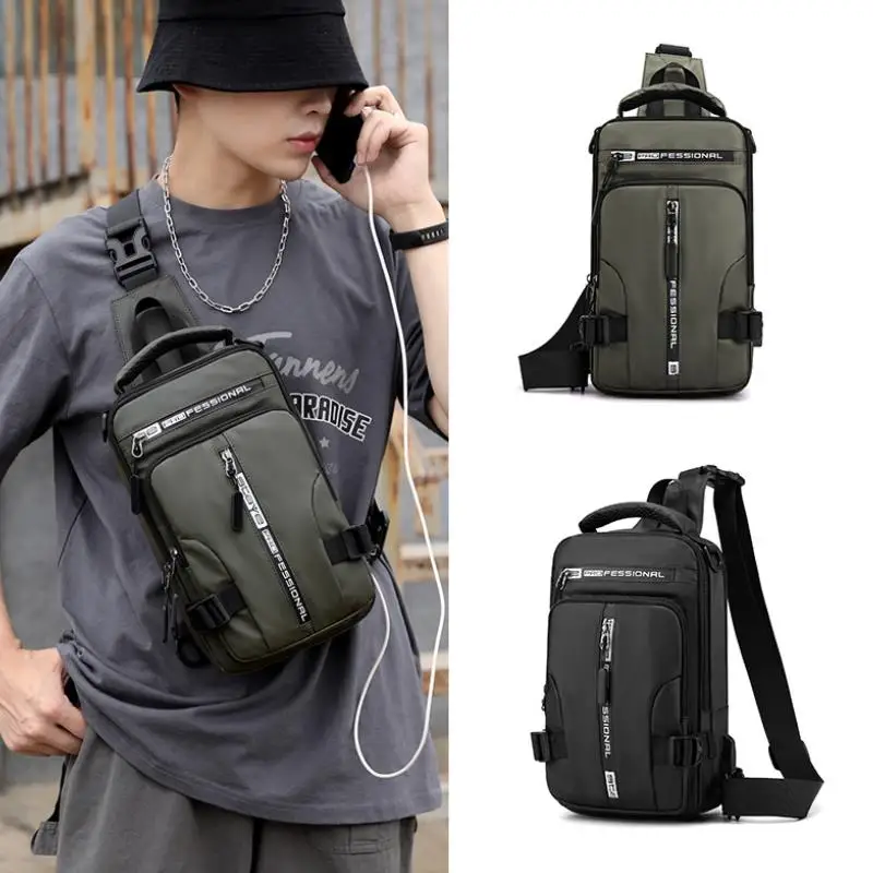 New men\'s multifunctional chest bag fashionable and casual one shoulder crossbody bag waterproof space cloth small backpack