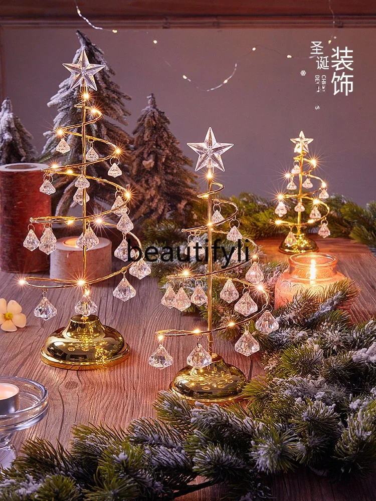 

Crystal glass Christmas tree Christmas decoration gift wrought iron LED luminous table table table ornament night light