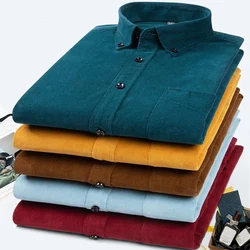 7XL 6XL  Men's Corduroy Shirt Long Sleeve 100% Cotton Casual Regular Fit Soft Comfortable Pocket Formal Dress Shirts Man Clothes