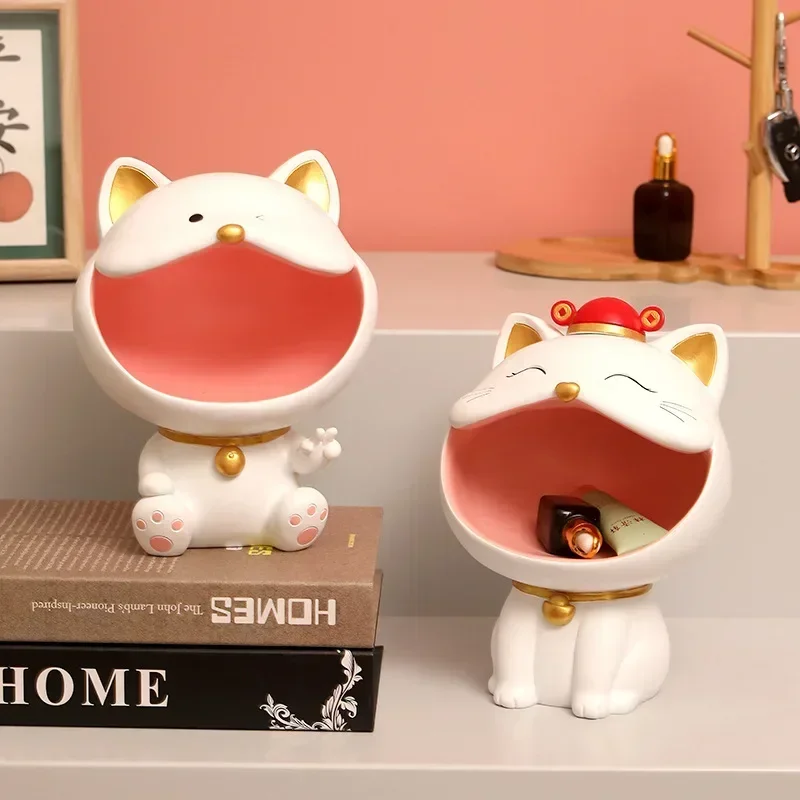 

Creative Lucky Cat Key Storage Decoration light luxury big mouth cat Home porch Decorative decorations