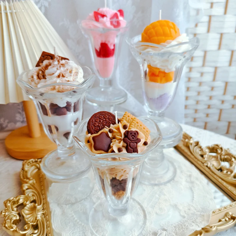 Vela perfumada de cera de soja hecha a mano en helado de frutas, taza de Chocolate, adorno de postre, fragancia, regalo de cumpleaños