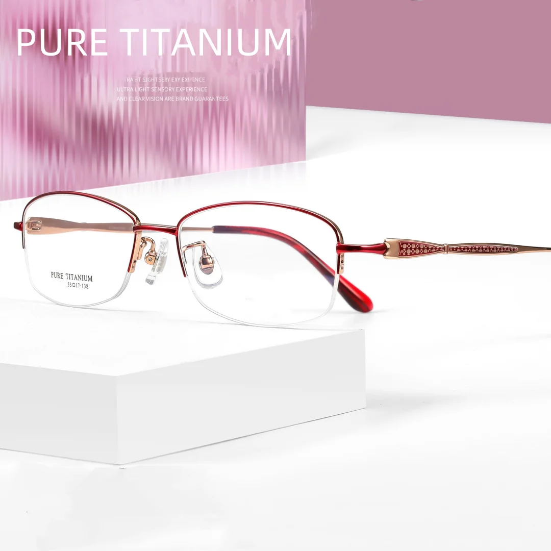 

Women Pure Titanium Half Rim Eyeglasses Designed Optical Frame High Quality Prescription Glasses 60186