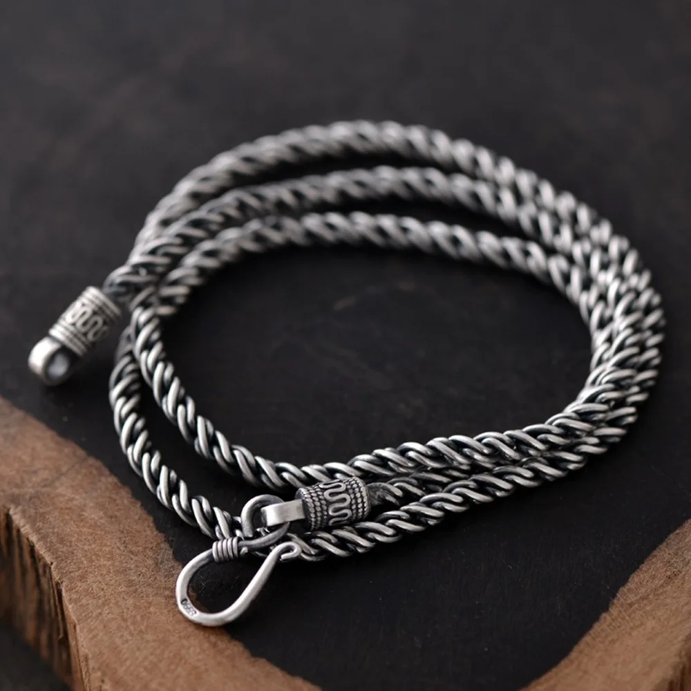 

Real Solid 925 Sterling Silver Chain Men 3mm Twill Twist Rope Necklace 46-49g/60cm