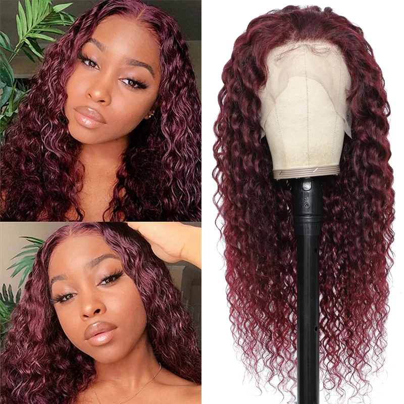 

Deep Wave Lace Front Human Hair Wigs 99J Colored Lace Front Wig Brazilian Remy Pre Plucekd Hair Lace Wigs With Baby Hair 150%