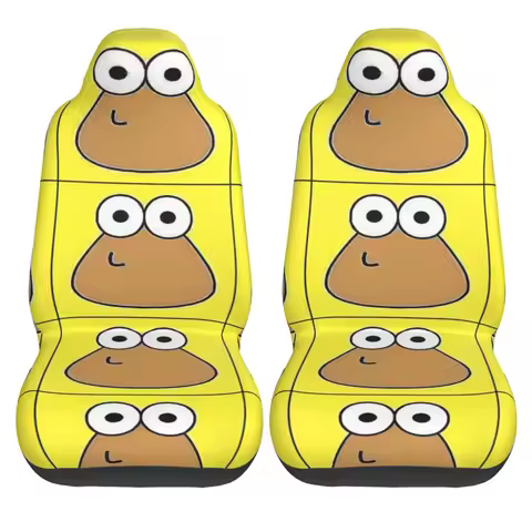 Pou Cartoon Car Seat Covers Funny Summer Auto Seat Covers Polyester Soft Two Pieces Cover