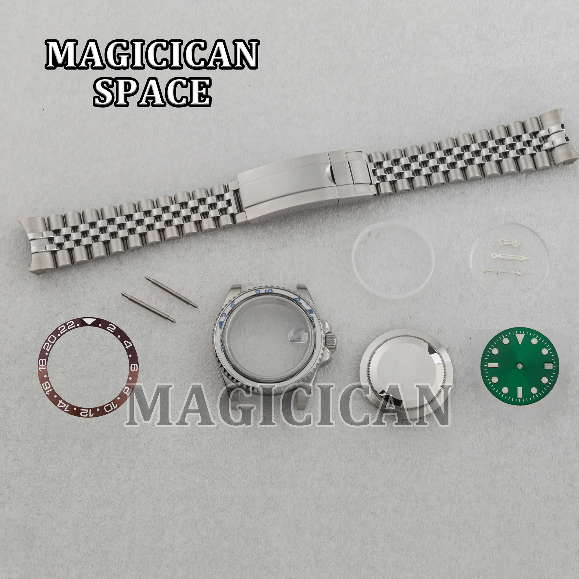 NH35 Case 40mm Watch Case Jubilee Strap Green Luminous Dial Hands for SUB GMT Watch Mod Parts fit NH34/35/36 Automatic Movement