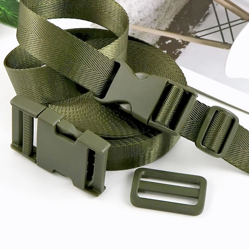 1-5 مجموعات Armygreen حزام Fastex مشبك 25/32/38 مللي متر حزام البلاستيك الجانب الإصدار أبازيم ثلاثي الإنزلاق ضبط Carabiners كليب للحقائب