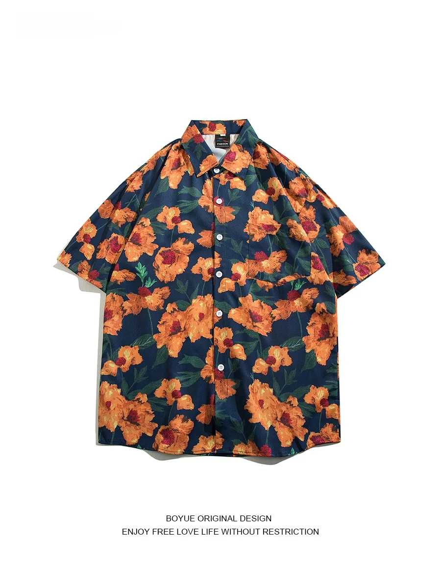 

Boyue Casual Loose ort Sve Floral Print irt for Men Travel Leisure Wear Summer Youth Faion Street Sle