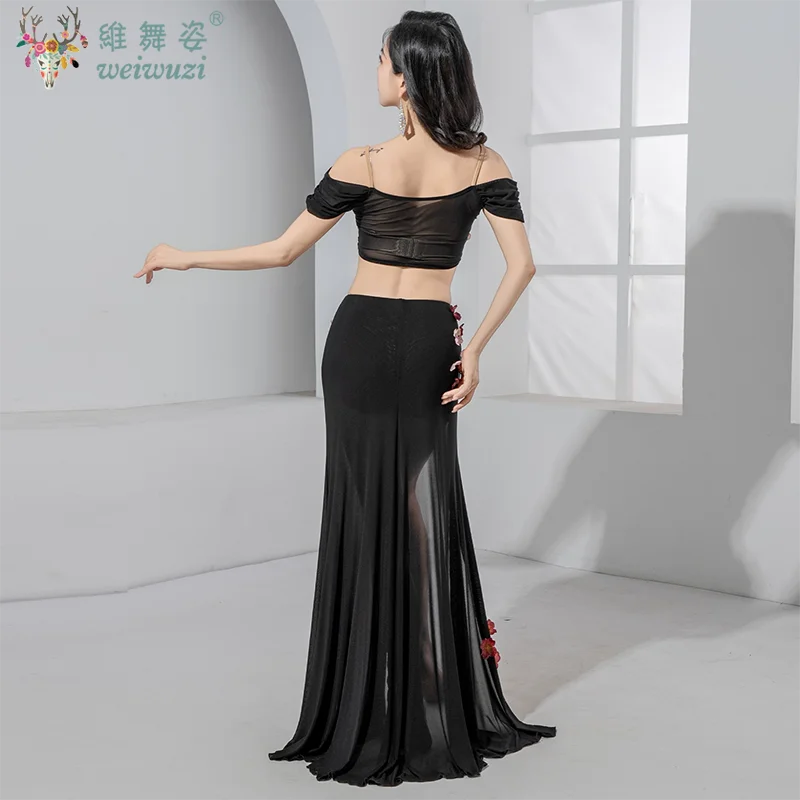 Abiti per la pratica della danza del ventre Fiori squisiti Abito dimagrante sexy Set di rete confortevole e traspirante Abiti per spettacoli di ballerini