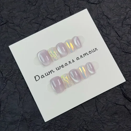 Imagen 2 del producto 10 Uds. De uñas cortas de bailarina hechas a mano, uñas postizas de ojo de gato púrpura, uñas adhesivas, cobertura completa de uñas postizas