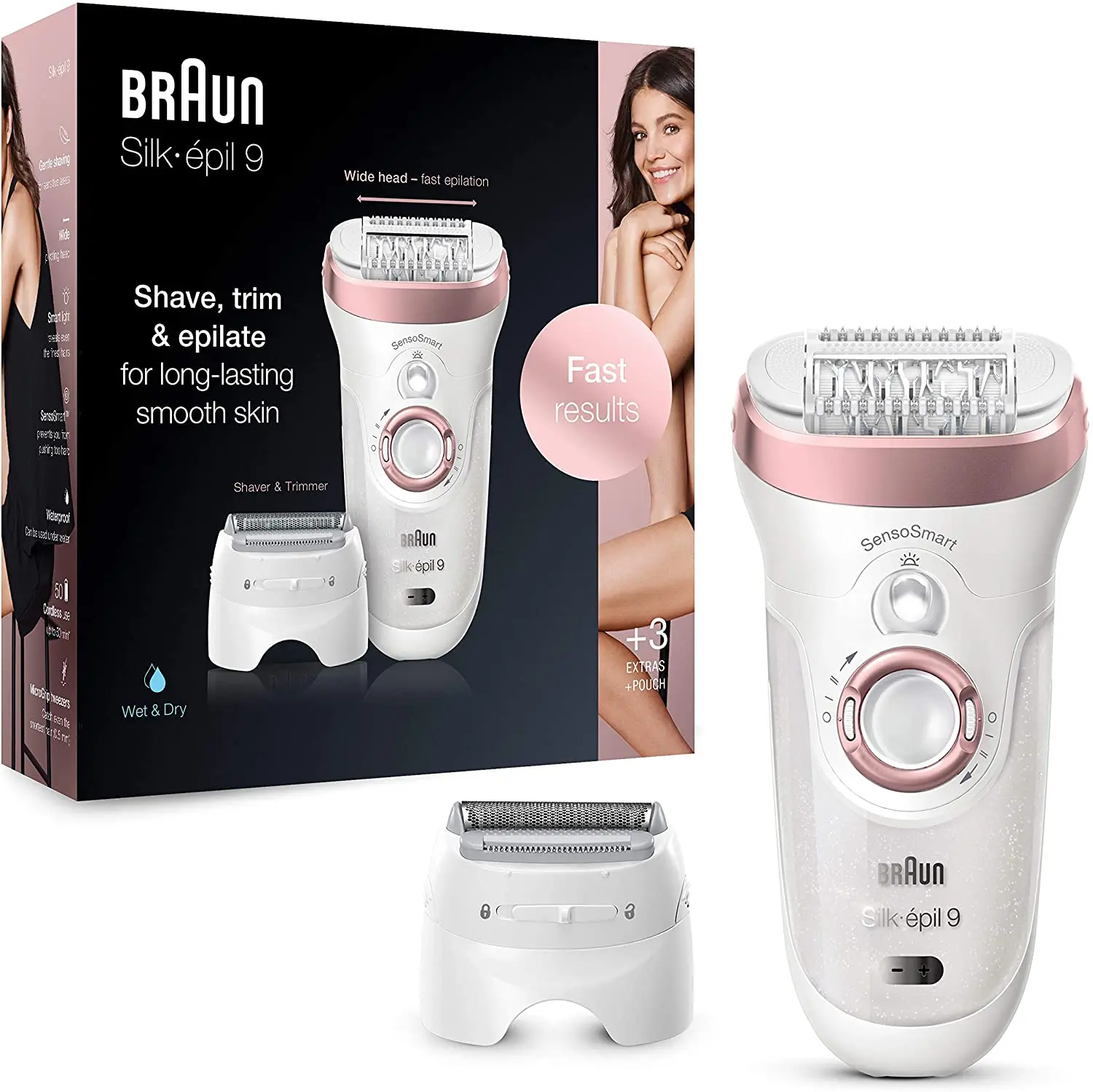 Braun Silk-epil 9 9720 epilator long lasting hair removal includes shaver and trimmer head, micro grip cordless wet and dry Hair removal,trimmer for men,intimate areas razor,feminine bikinis,Hair cutting machine