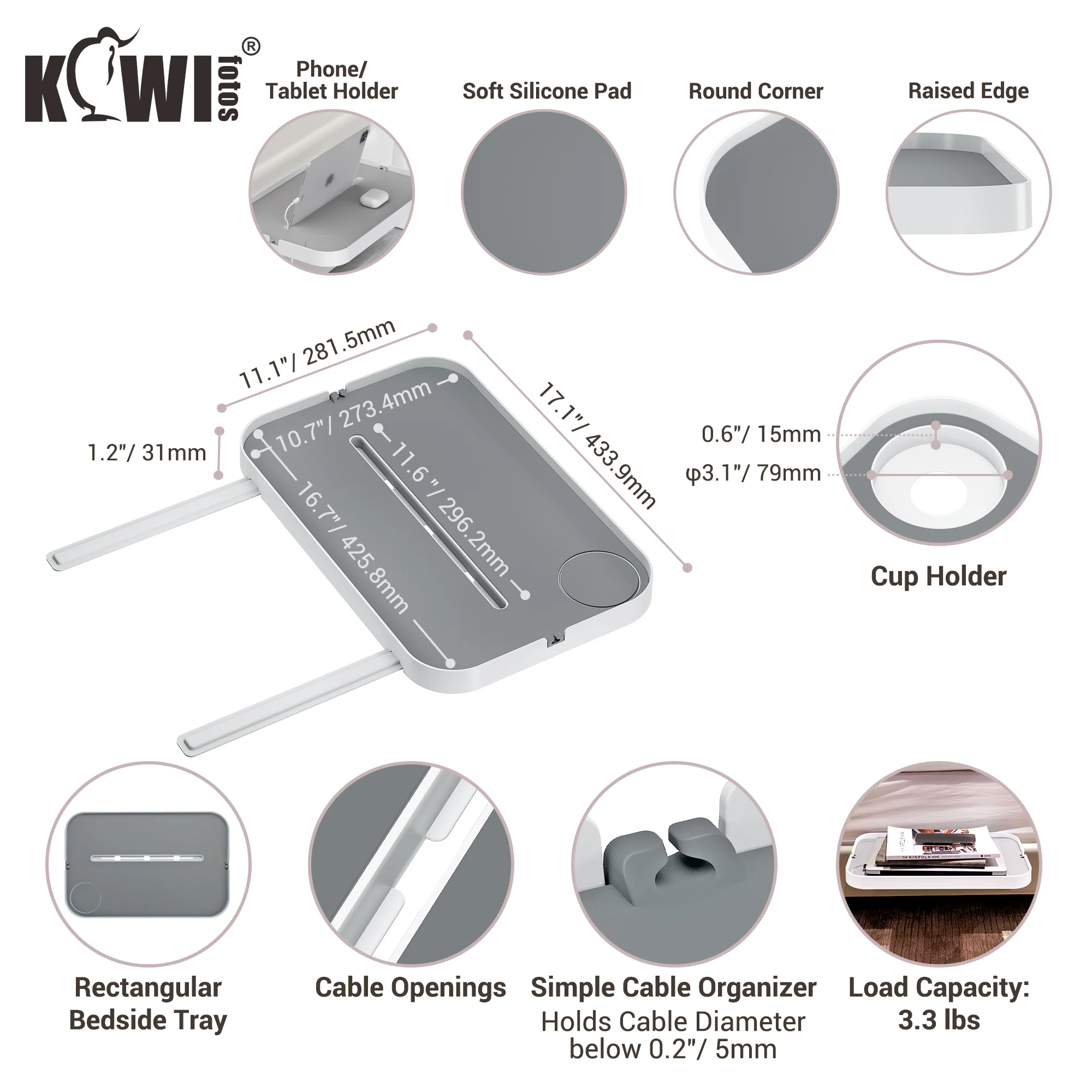 ชั้นวางข้างเตียงโลหะชั้นวางของในห้องนอนชั้นวางของบนเตียงสำหรับแล็ปท็อปพอดีกับเตียงหนังสือเครื่องดื่ม iPad/ที่จับโทรศัพท์มือถือ