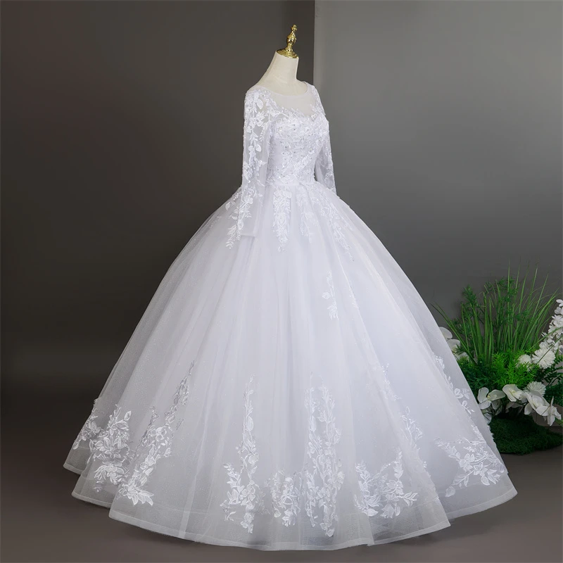 Suknie Ślubne Długi Rękaw Czysta Biel Słodka Sukienka na Przyjęcie Weselne Luksusowa Koronka Plus Size Suknia Ślubna Szyta na Miarę Nowość 2025