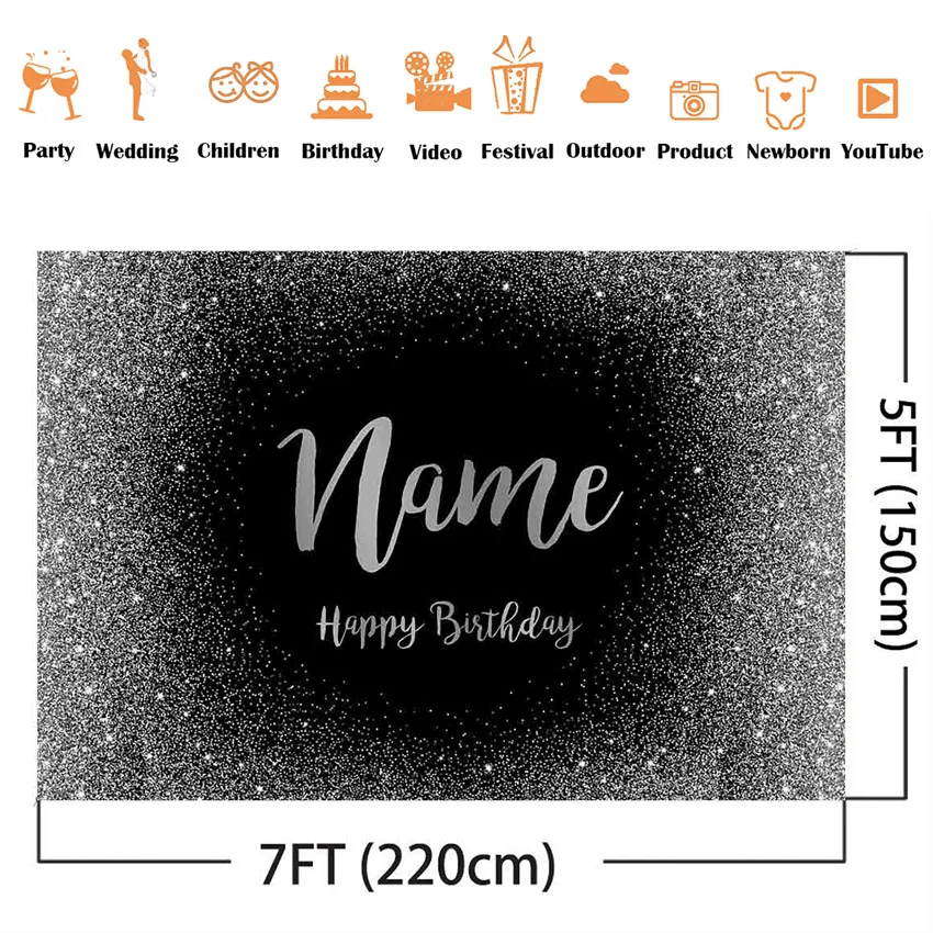 Black Birthday Backdrop Sliver Glitter Dots Background for photo studio Happy Birthday Theme Party Decor Boy Birthday Customize