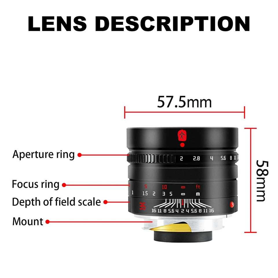 7artisans M 35mm F2.0 Manual Focus Full Frame Portrait Prime Camera Lens for Leica M Mount M2 M3 M4 M5 M6 M7 M8 M9P M10 M262