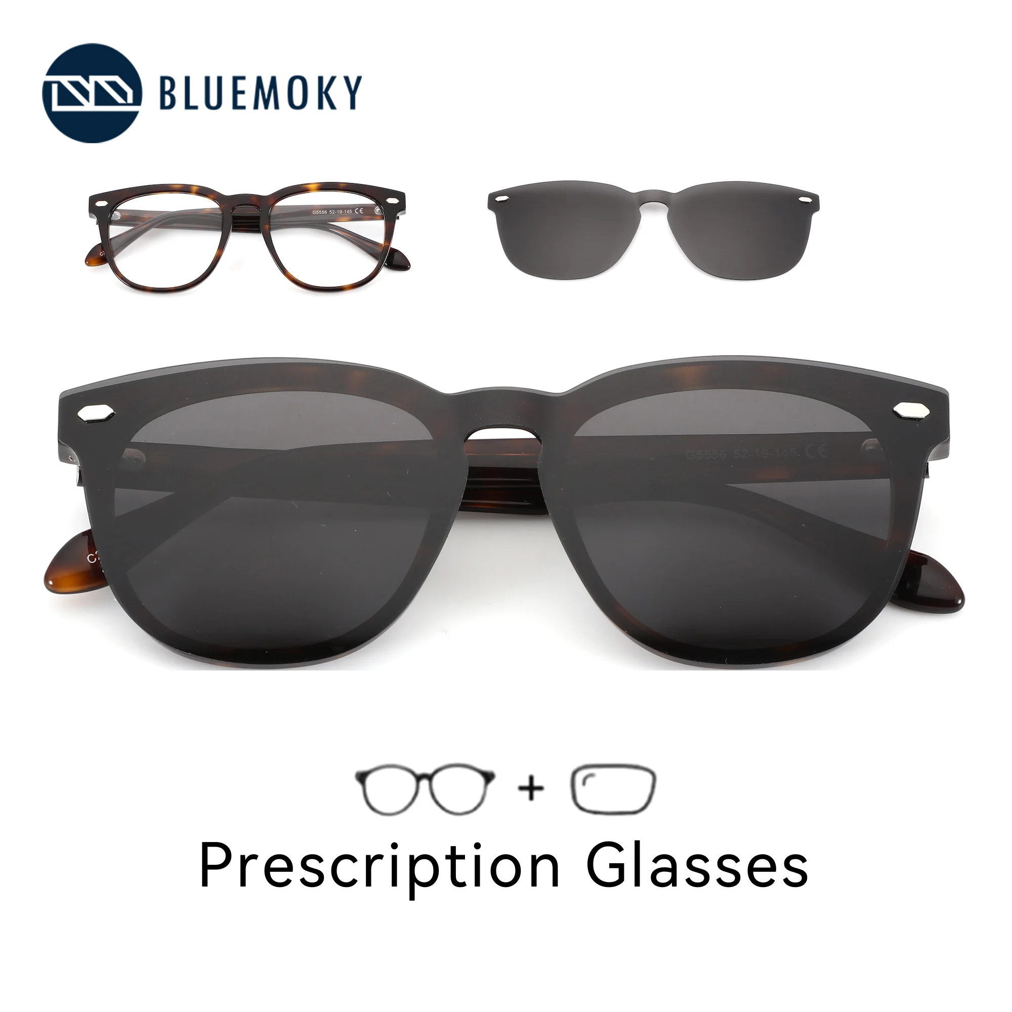 BLUEMOKY (taille M) Lunettes de vue carrées en acétate pour hommes, verres correcteurs anti-lumière bleue, myopie, verres progressifs