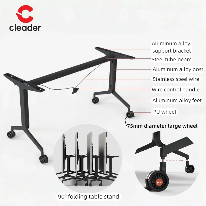 Flip Top Table Modern Modular Office Furniture Foldable Conference Meeting Desk Training Staff Work Table with Wood Panel Style