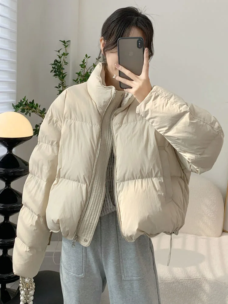 LANMREM Cotton Padded Coats For Women Stand Collar Short Style Zipper Chic Warm Clothes 2024 Winter New Female 2DB1412