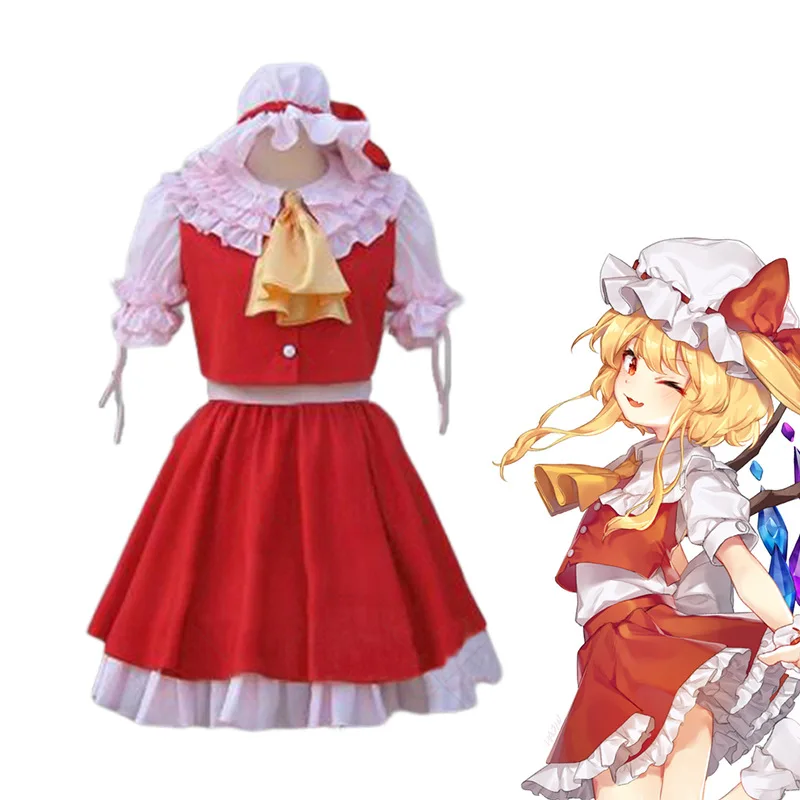 Anime Game Touhou Project Flandre Scarlet Cosplay Costume Wig Red Princess Skirt Lolita Woman Sexy Kawaii Birthday Party Suit