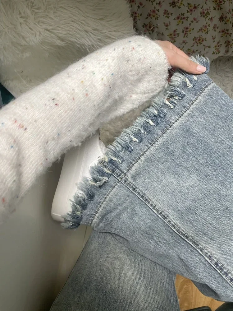 ジーンズ レディース 春秋 バギー パンツ デニム ワイドレッグ トレンド タッセルデザイン 無地 レトロ オールマッチ ハイウエスト ヴィンテージ カジュアル