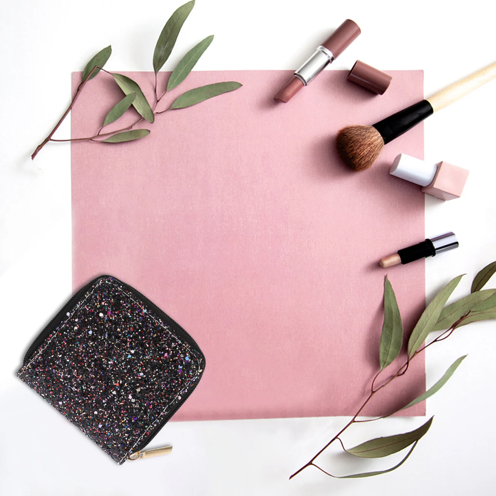 

1Pcs Short Wallet Sequins Design Women Purse Portable Mini Wallet Cosmetics Container Exquisite Craft Unique Gift for Travel