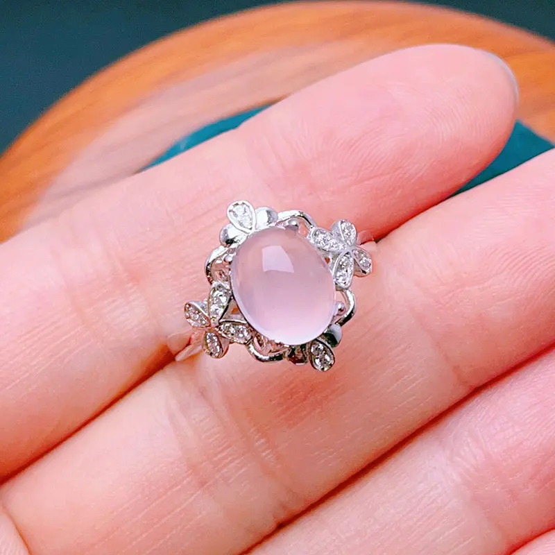 Natural Rose Quartz Ring 8mm*10mm 2ct Pink Rose Quartz Silver Jewelry 925 Sterling Silver Gemstone Jewelry with Gold Plating