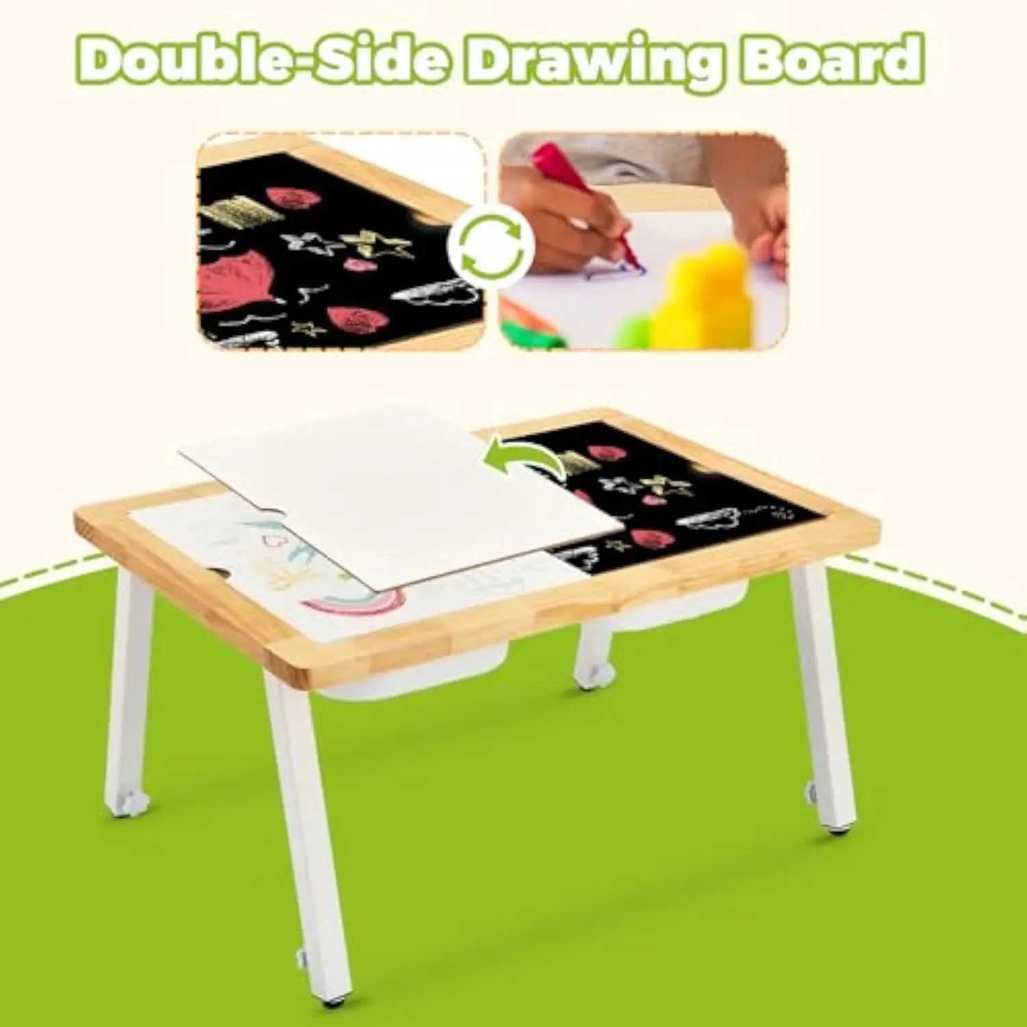 Sensory Table for Toddlers, Kids Table with 3 Bins Writable Lids, Adjustable Height Play Table, Preschool Table for Outdoor In