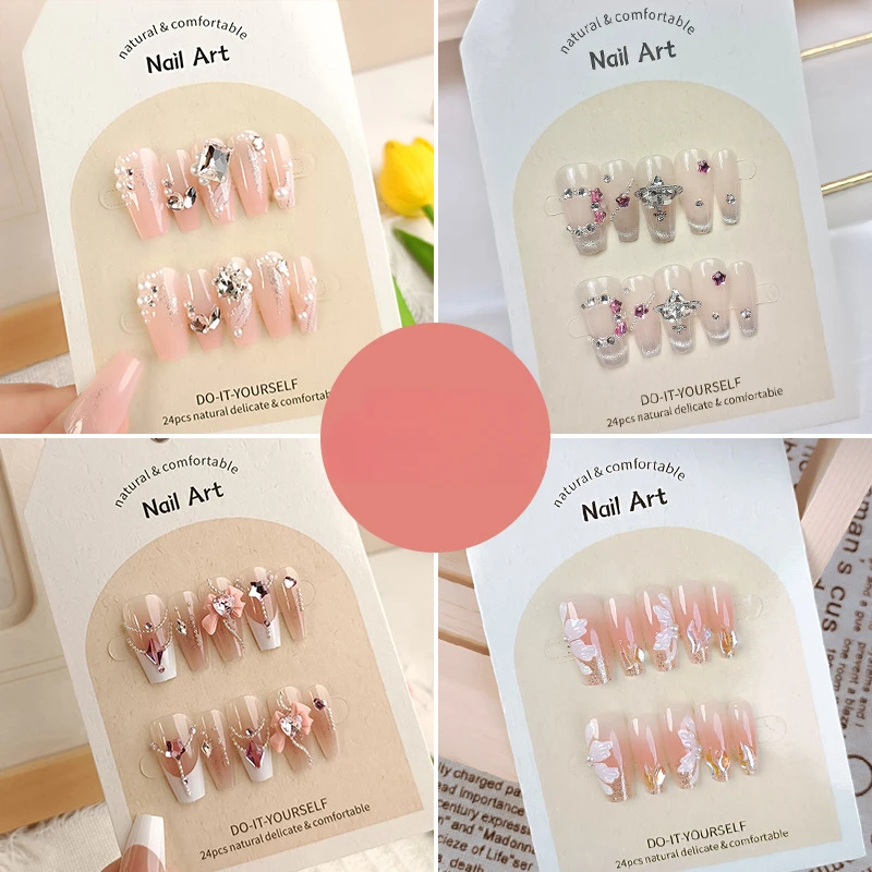 Ready-to-Wear False Nails with 3D Nail Art and Detachable Tips, Pack of 24 Nail accessories