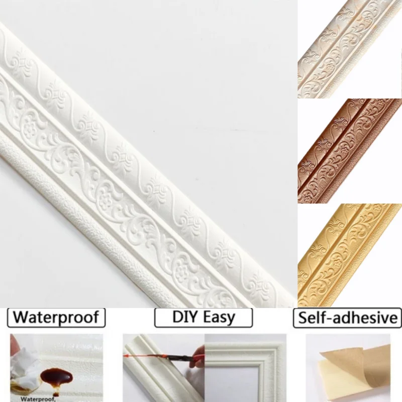 1 قطعة 2.3mX7.8cm ثلاثية الأبعاد ذاتية اللصق الجدار ملصق خلفية مقاومة للمياه التفاف الحدود ديكور المنزل التلفزيون حائط الخلفية ملصق