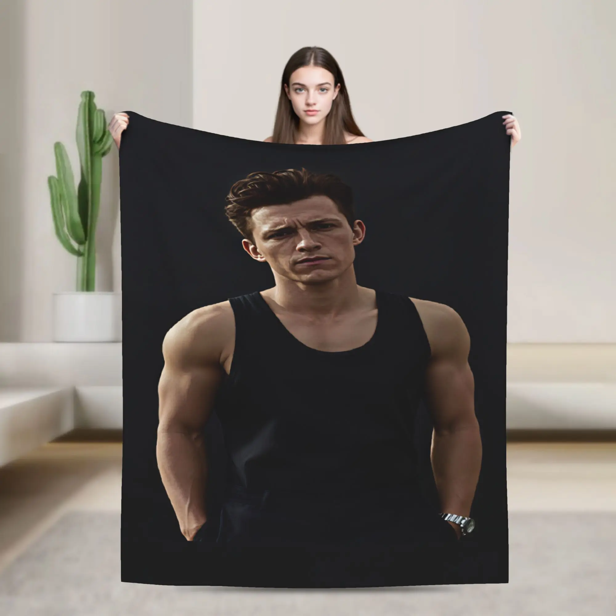 Tom Holland Black Tank Top Blanket Quality Warm Soft  Throw Blanket Autumn Airplane Travel Living Room Pattern Bedspread