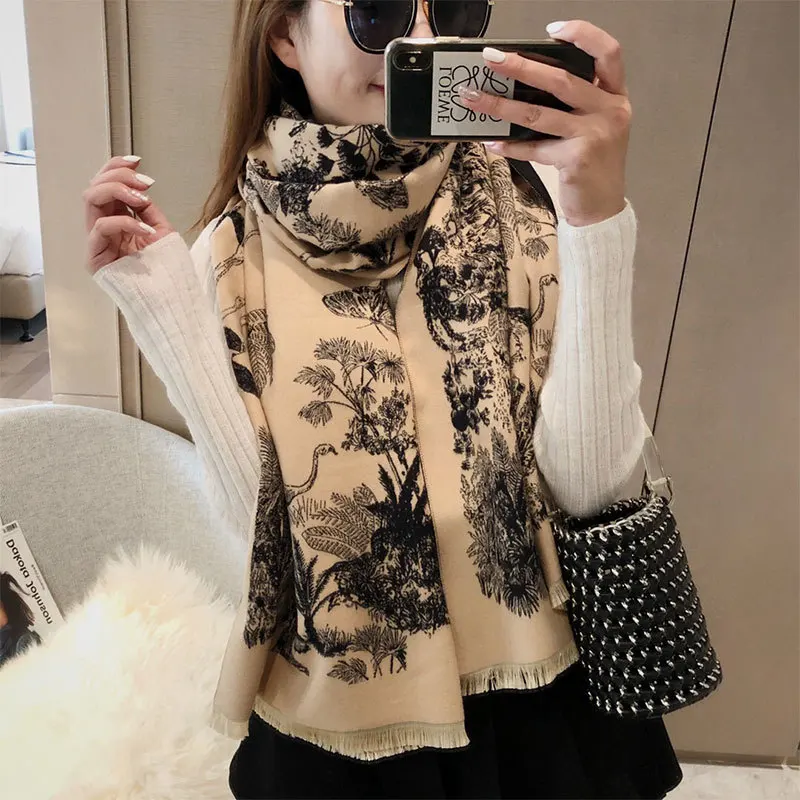 

2023 Winter Thickened Jacquard Office Shawl Women Warm Design Print Long Imitation Cashmere Scarf Lady Double-sided Wrap Blanket