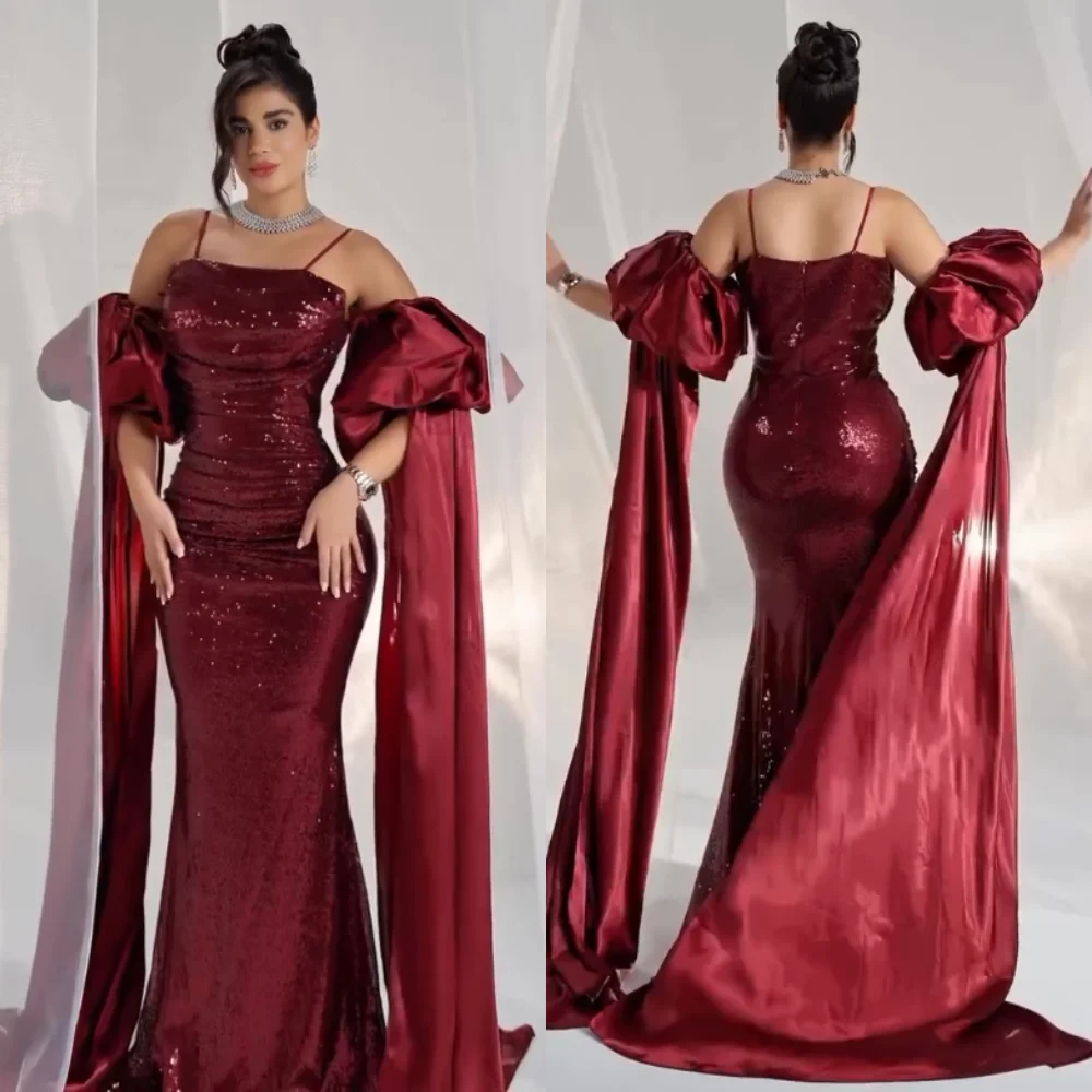 

Customized Sequined Spaghetti Strap Mermaid Floor-length Bespoke Occasion Evening Dresses Luxury Sparkle Party Gown Charming