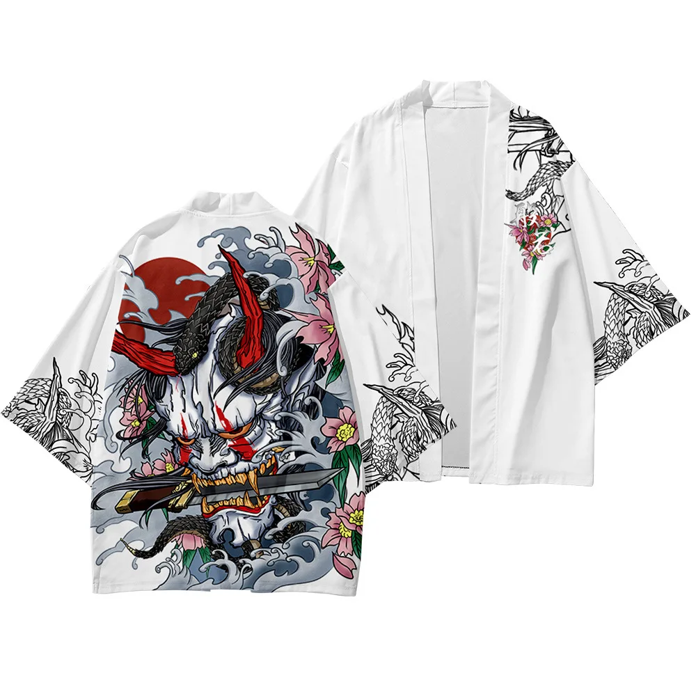 Fashion Prajna Print Japanese Traditional Kimono Cosplay Cardigan Men Women Shirts Yukata Harajuku Haori Asian Clothing