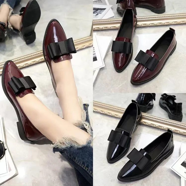 

Women's Loafers Bow Pointed Toe Flat 2025 New Shoes for Women Patent Leather Shallow Mouth Casual Comfortable Ladies Shoes