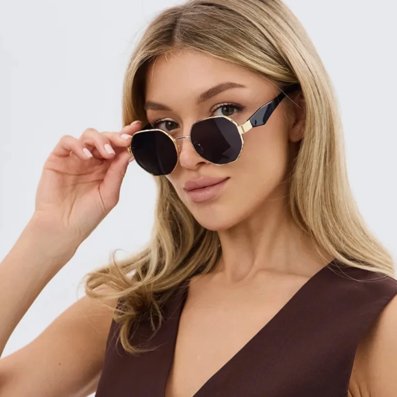 نظارات شمسية للسيارة 1/3 قطعة إطار معدني مضلع النظارات الشمسية النساء فاسق العلامة التجارية مصمم الذكور الرجعية مرآة التدرج Steampunk نظارات #5