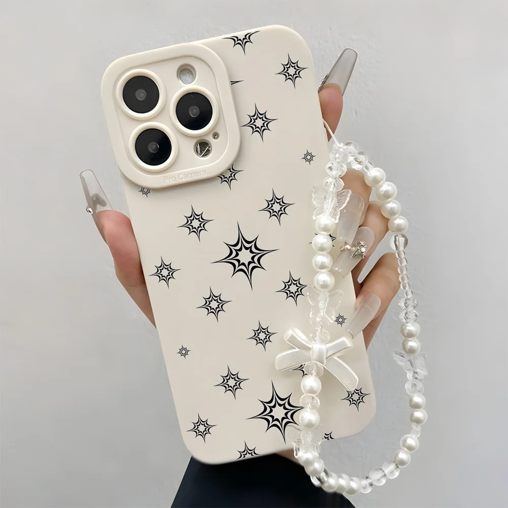 Wrist Strap Lanyard Phone Cases For Samsung Galaxy S26 S25 Ultra S24 S23 S22 Plus A26 A55 A35 A54 A16 A36 A56 Black Star Cover