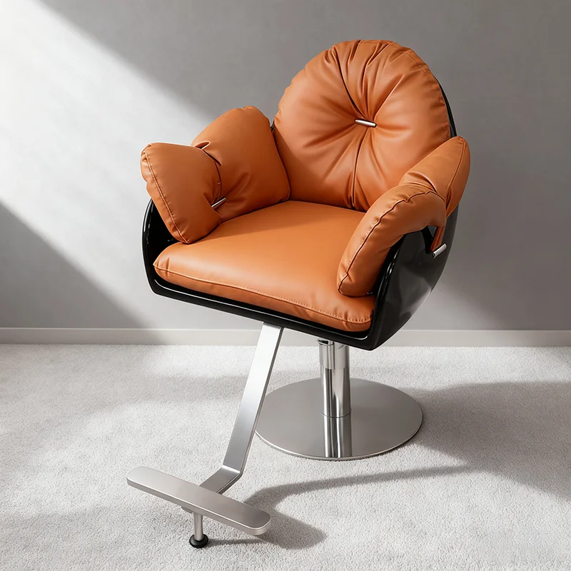 Modern Barbershop Furniture Hairdressing Styling Chair Luxury Silver Metal Round Base Adjustable Height Shaving Barber Chair