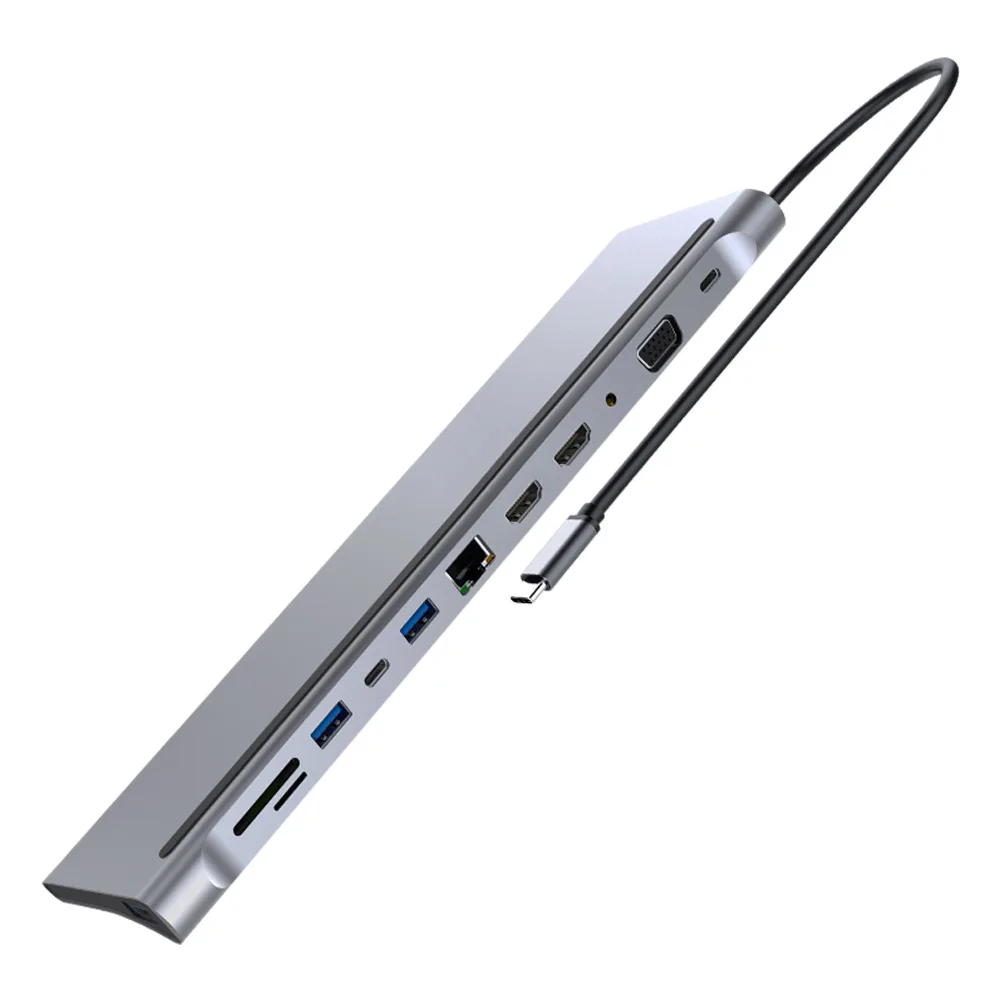 Twelve-in-one dual HDMI docking station, multi-functional, plug-and-play, fast heat dissipation