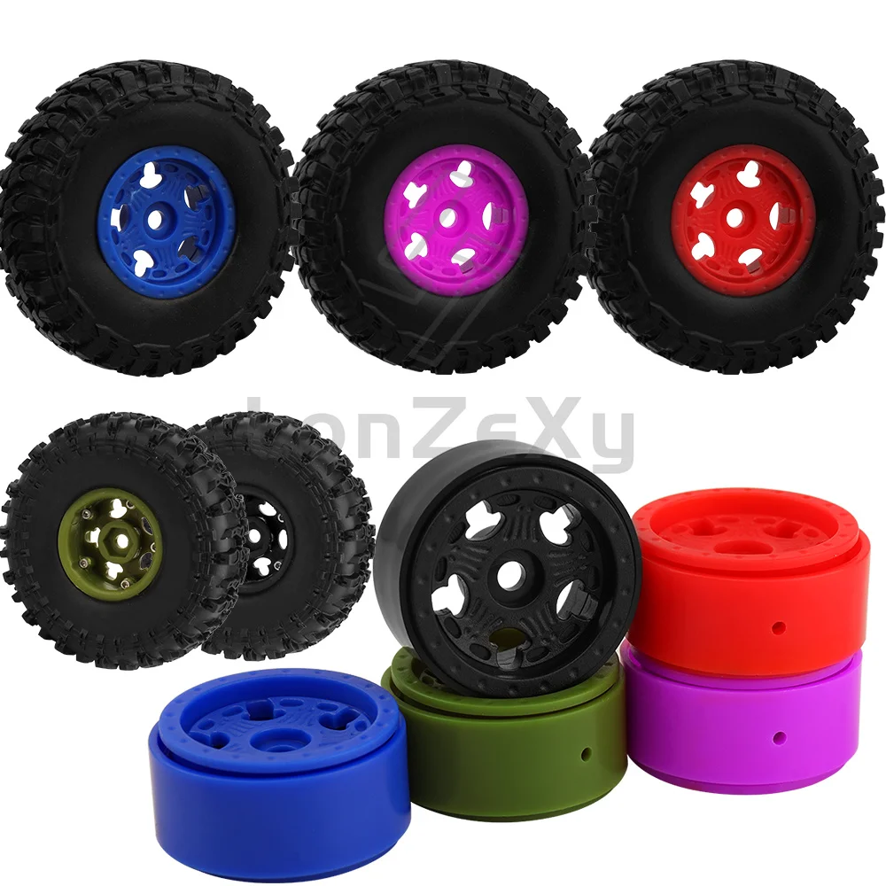 4Pcs Heart Cutout Beadlock Wheel Rims With Tire Skin For 1/24 1/28 Mini RC Crawler 29.6mm 5 Color Off-Road Parts style E
