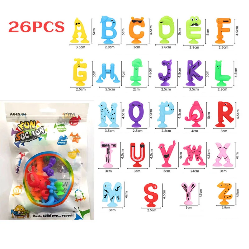 Numbers Letters Suction Cup Toy Soft Silicone Building Blocks Toy Kids Sensory Sucker Toy Parent-Child Interactive Game Bath Toy